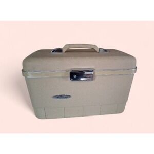 Vintage Forecast Train Case Makeup Case Beige Hard Shell Vanity Storage